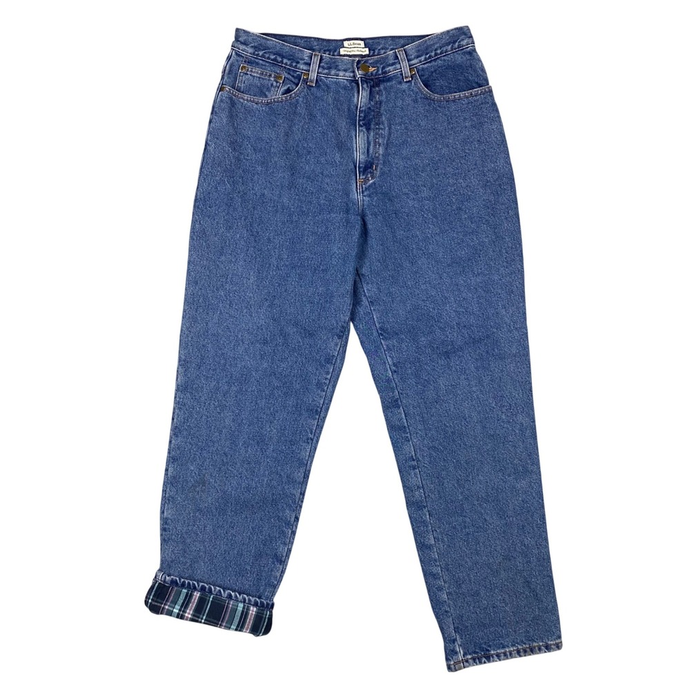 LL Bean Original Fit‎ Relaxed Flannel Lined High Rise Jeans Womens 14 Reg Blue